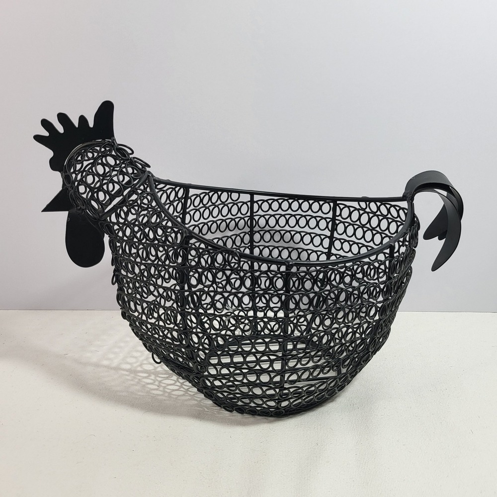 Black Metal Wire Chicken Egg Basket Farmhouse Decorative Fruit Bowl Rooster